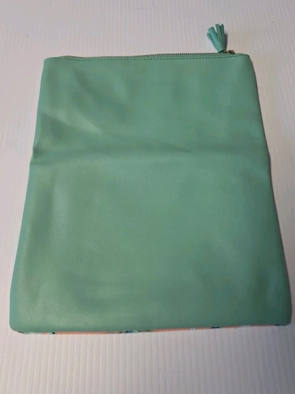 Rachel Pally Reversible Fold Over Clutch Peach Palm Print Mint Teal Tassel NWOT